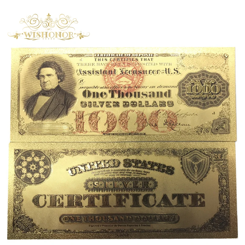 Wishonor 10 шт./лот цветные банкноты США 1878 Американский 1000 доллар 24 к Золотая банкнота