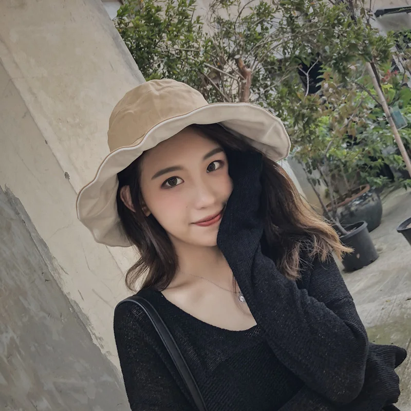 Double-sided Fisherman Hat Woman Face-shading Wide Brim Cap Female Sun Protecction Caps Autumn Winter Summer Sunshade Hats H228