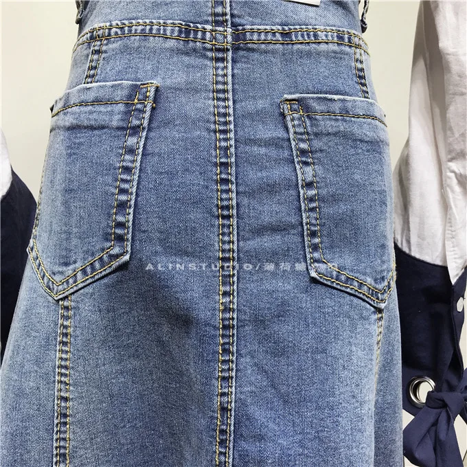 2019 New Women's High Waist Slim Long Jean Fishtail Skirt Spring and Summer Students Simple Blue Denim Skirts | Женская одежда