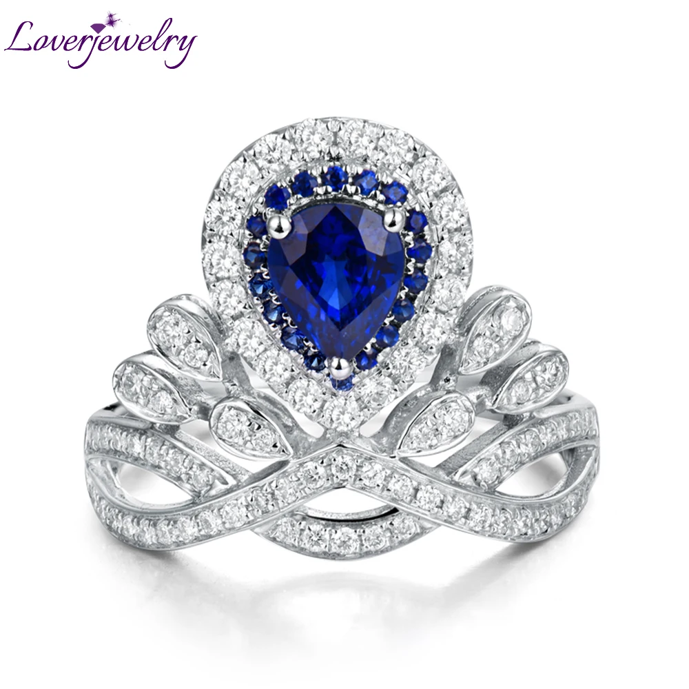 LOVERJEWELRY сапфировое кольцо для женщин с бриллиантами вечности Настоящее 18 к белое золото Вечная любовь обручальные женские кольца ювелирные изделия