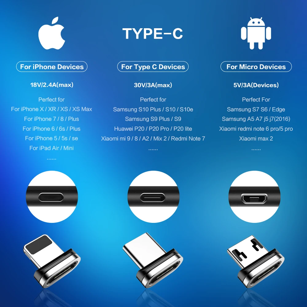 Магнитный кабель FLOVEME для iPhone 3A быстрой зарядки Micro USB Type-C Samsung Xiaomi Huawei магнитный