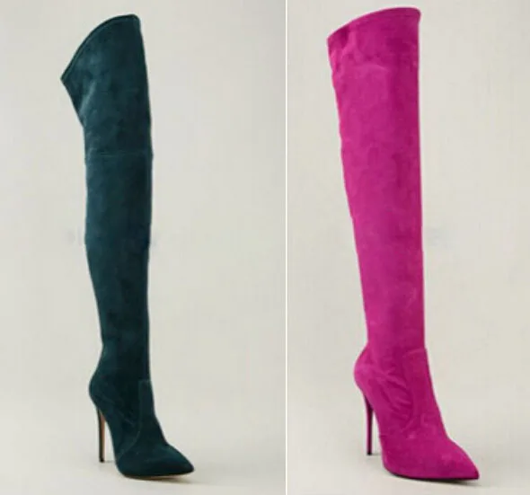 New Arrived women pointed toe thigh high bbots grey suede leather over knee boots slim thin sexy thigh high boots plus size 42