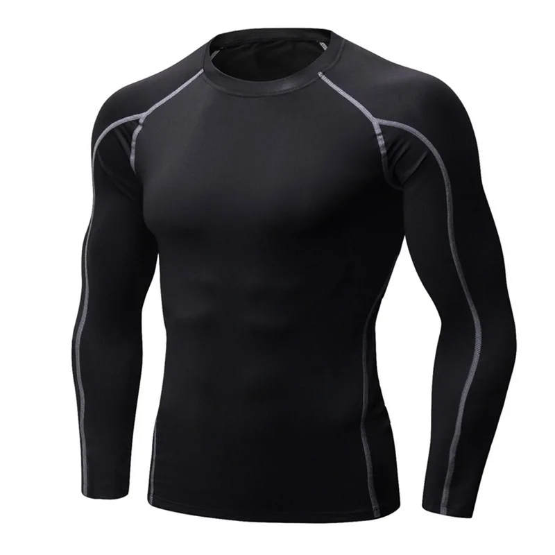 Black-Gray Line Pui men tiua демисезонные мужские спортивные тянущиеся быстросохнущие компрессионные облегающие футболки с длинными рукавами для фитнеса и бега - Цвет: Black-Gray Line