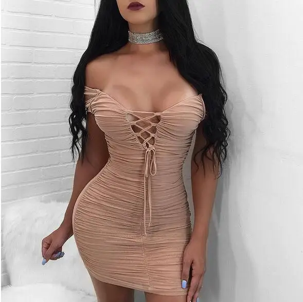

Vestidos Cotton Women Tie Up Autumn Bodycon Party Dress Sexy Deep V Neck Cross Long Sleeve Night Club Bandage Dress