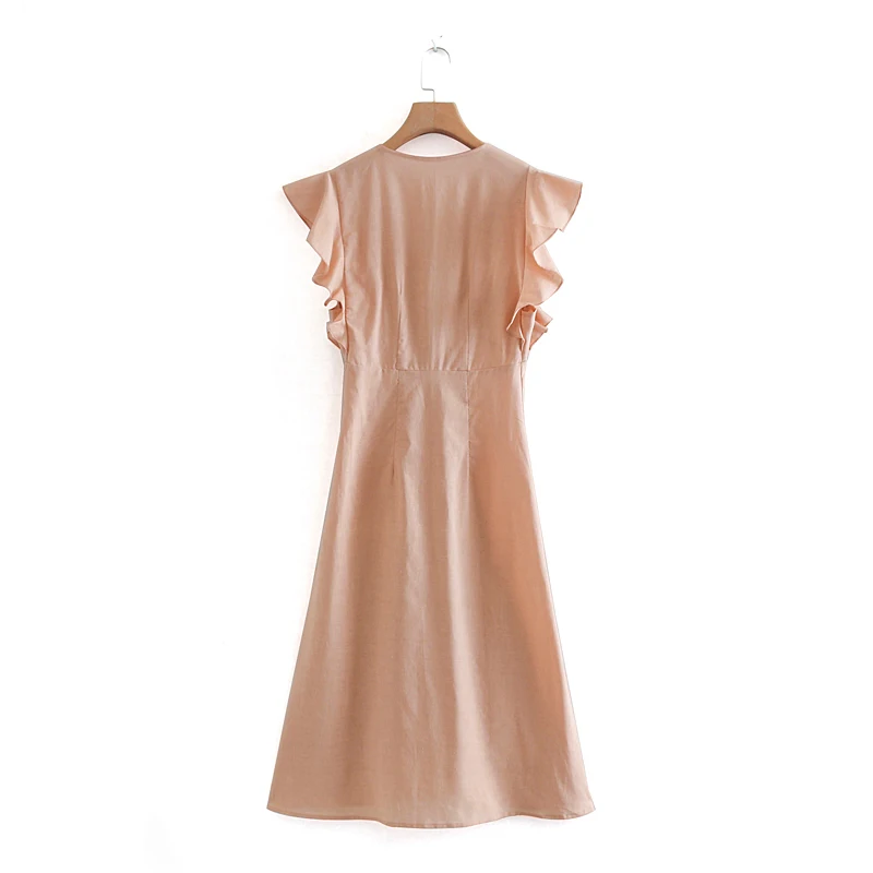 Женское винтажное платье миди с разрезом повседневное однобортное рукавом