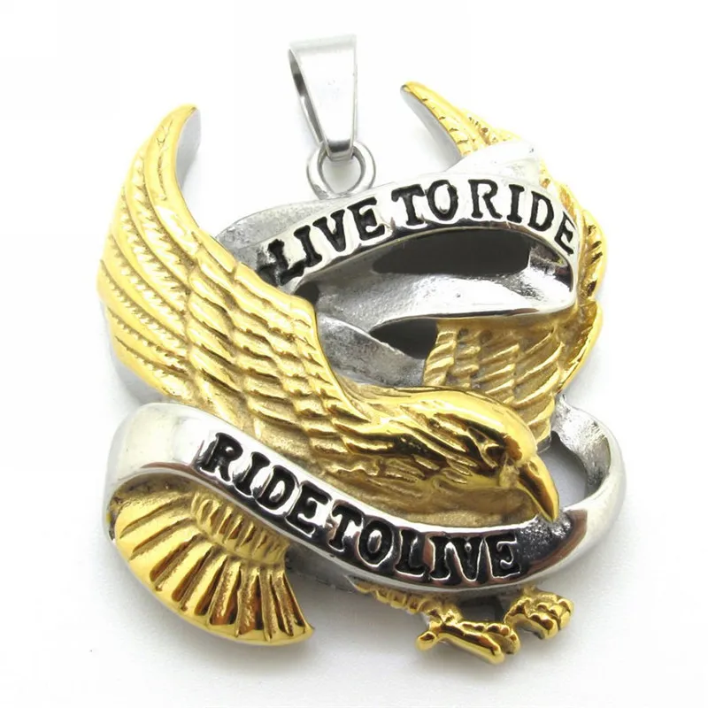 Мужские подвески из нержавеющей стали, ювелирные изделия в стиле панк, Байкерский Орел, Hawk Ride to Live, золотистого и серебристого цвета