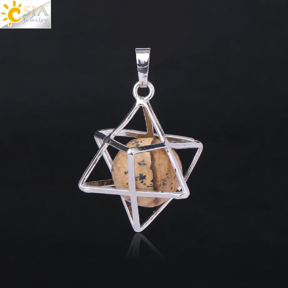 Picture Jasper CSJA Натуральный камень гексаграмма подвески, заряжающие энергией Цепочки и ожерелья Религия символ медитации рейки Меркаба кулон для Для женщин Для мужчин ювелирные изделия F876 - Окраска металла: Picture Jasper