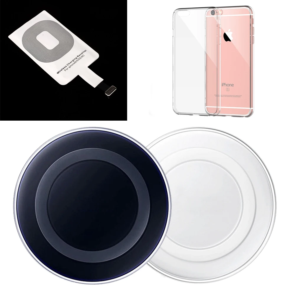 New Universal EP-PG920 QI Wireless Charger Charging Pad with Receiver for iPhone SE 5S 6 6S 7 Plus + Clear Soft Tpu Case | Мобильные