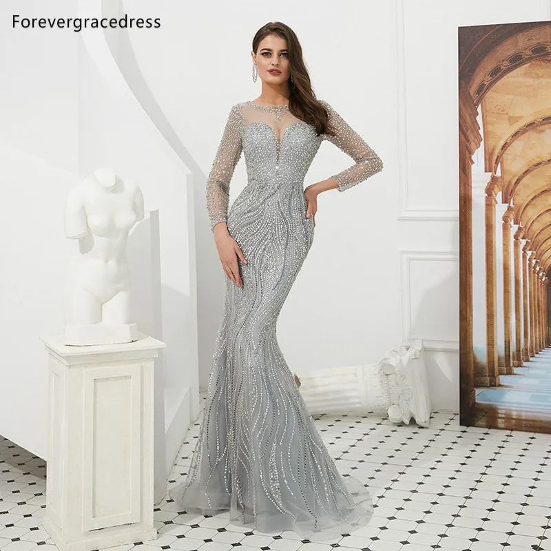 Forevergracedress фактические изображения серебристые прозрачные вечерние платья с