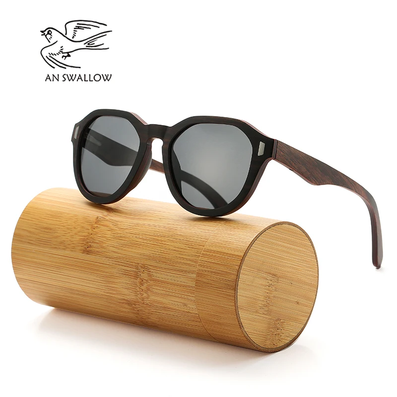 

AN SWALLOW Ebony Layered Glasses Blue Frame With Coating Mirrored Bamboo Sunglasses UV 400 Protection Lenses in Wooden Box