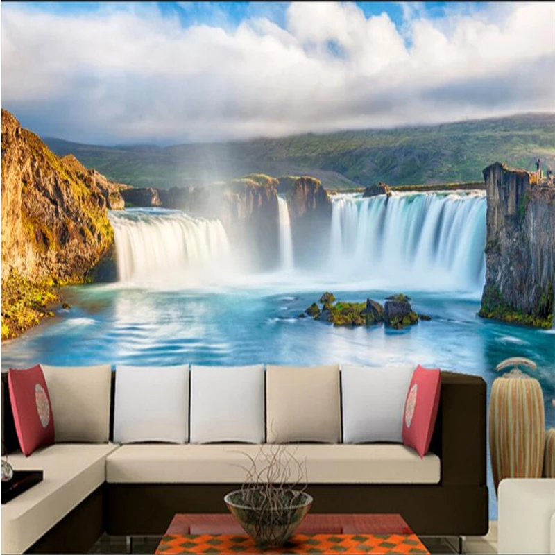 

beibehang Large custom wallpaper waterfall sky white clouds TV background wall home decoration