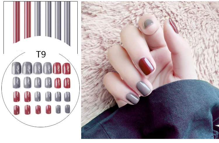 Миндаль поддельные ногти сплошной цвет прыжок Цвет Diy Дизайн ногтей 10 стиль средней длины наконечник аксессуар 24 шт серый поддельные ногти с клеем