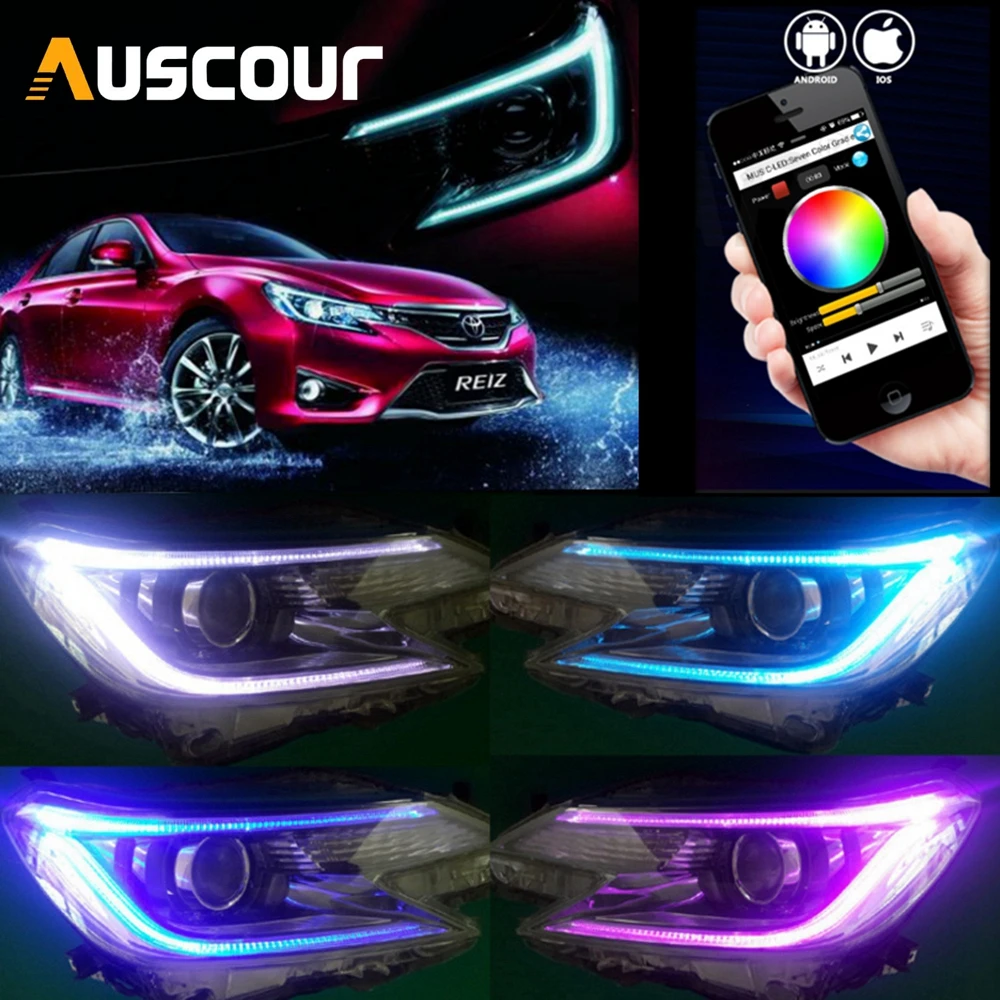 2 шт. RGB DRL дневная ходовая фара для Toyota Reiz фары New Mark X bluetooth приложение светодиодный