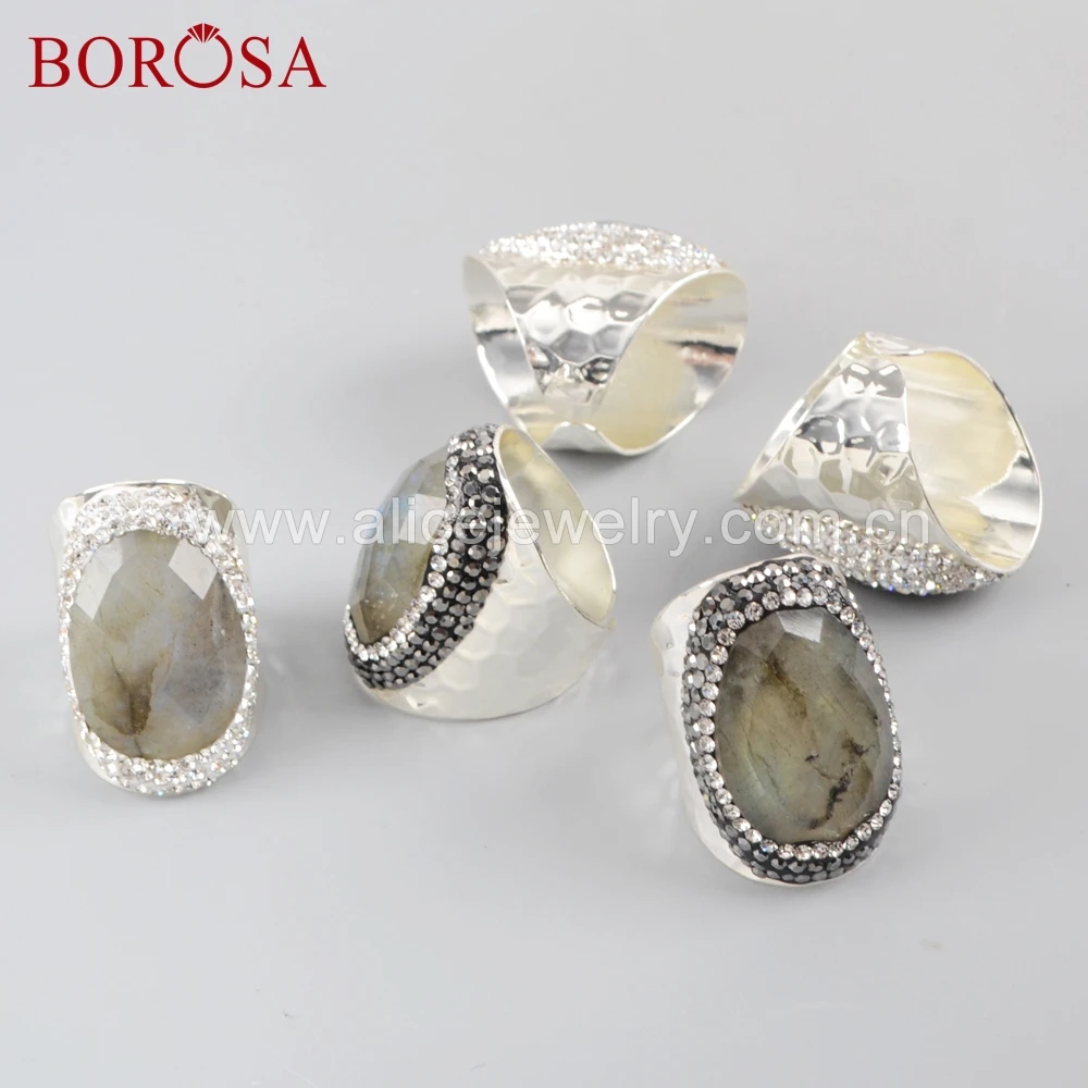 BOROSA 6 шт. серебряный цвет натуральный Ограненный Лабрадорит камни Друза кольцо