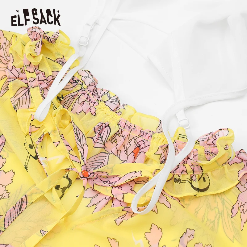 Женские винтажные блузы с оборками ELF SACK цветочным принтом V-образным вырезом