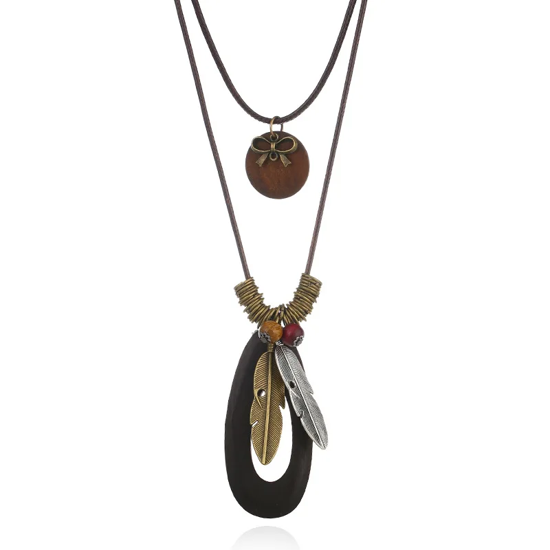 

2021 New Accessories Simple Classic pendant Necklace Leaves Sweater Chain Necklace Creative Long Wooden Bead Necklace