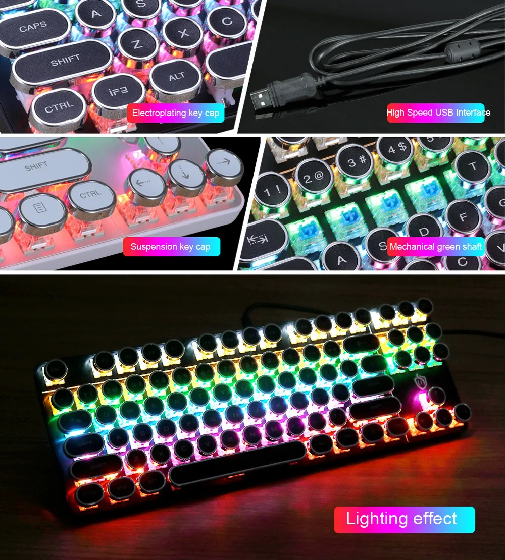 Тонкий Эргономичный дизайн Проводная 87 клавиш панк светодиодный ная Подсветка Usb