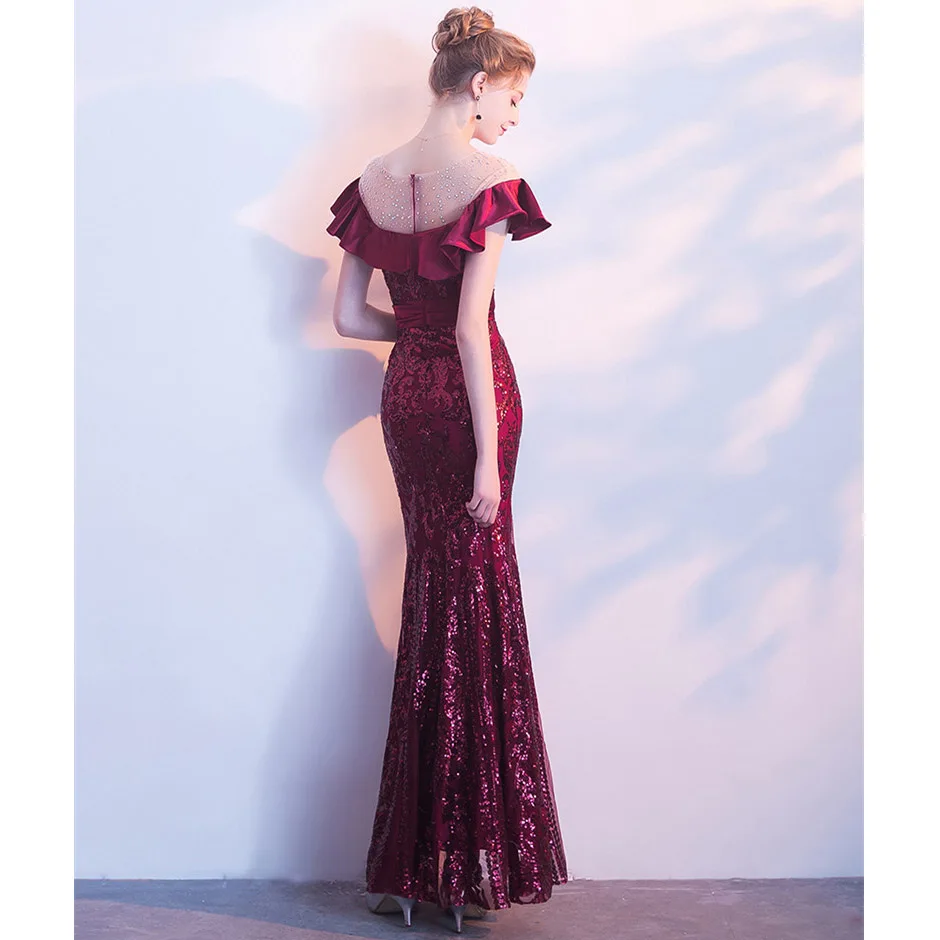 Ceewhy Бургундия оборками Выпускные платья Robe De Soiree блестками вечернее платье