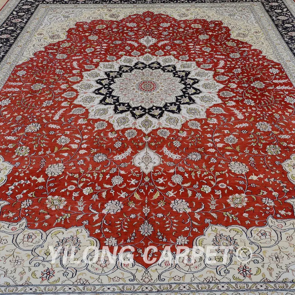Kopen Yilong 9'x12 'Antieke Klassieke Kleed Grote Rode Medaillon Vantage Handgemaakte Perzische Zijden Tapijt (0896)