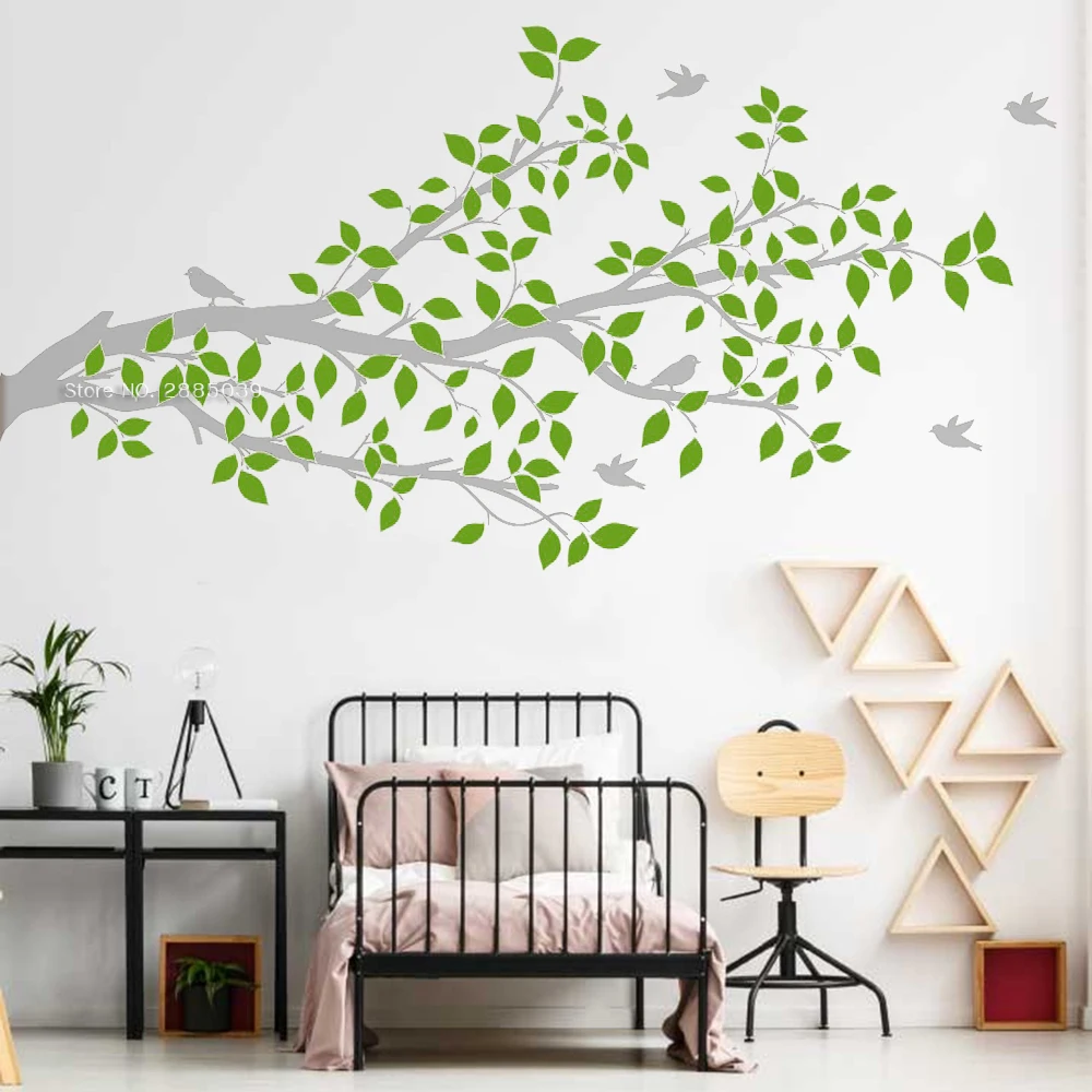DIY самоклеящиеся дерево наклейки на стене для Гостиная ветки листья птицы Декоративная Виниловая наклейка ребенок Декорации для детских садов LC1327