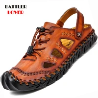 genuine leather men shoes summer new mens sandals men sandal shoes man fashion lace up trekking footwear slipper big size 38 48