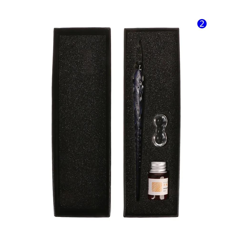 Crystal Glass Dip Pen Set Non-carbon Ink Fountain Signature Pen Writing Tools