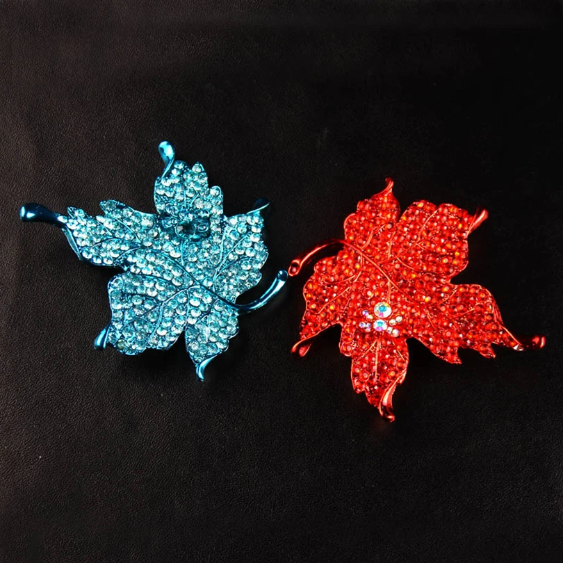 Zircon Red Maple Leaf Brooches For Women Gold Silver Alloy Female Brooch Pins Fashion Wedding Party Sweater Clothing Jewelry | Украшения и