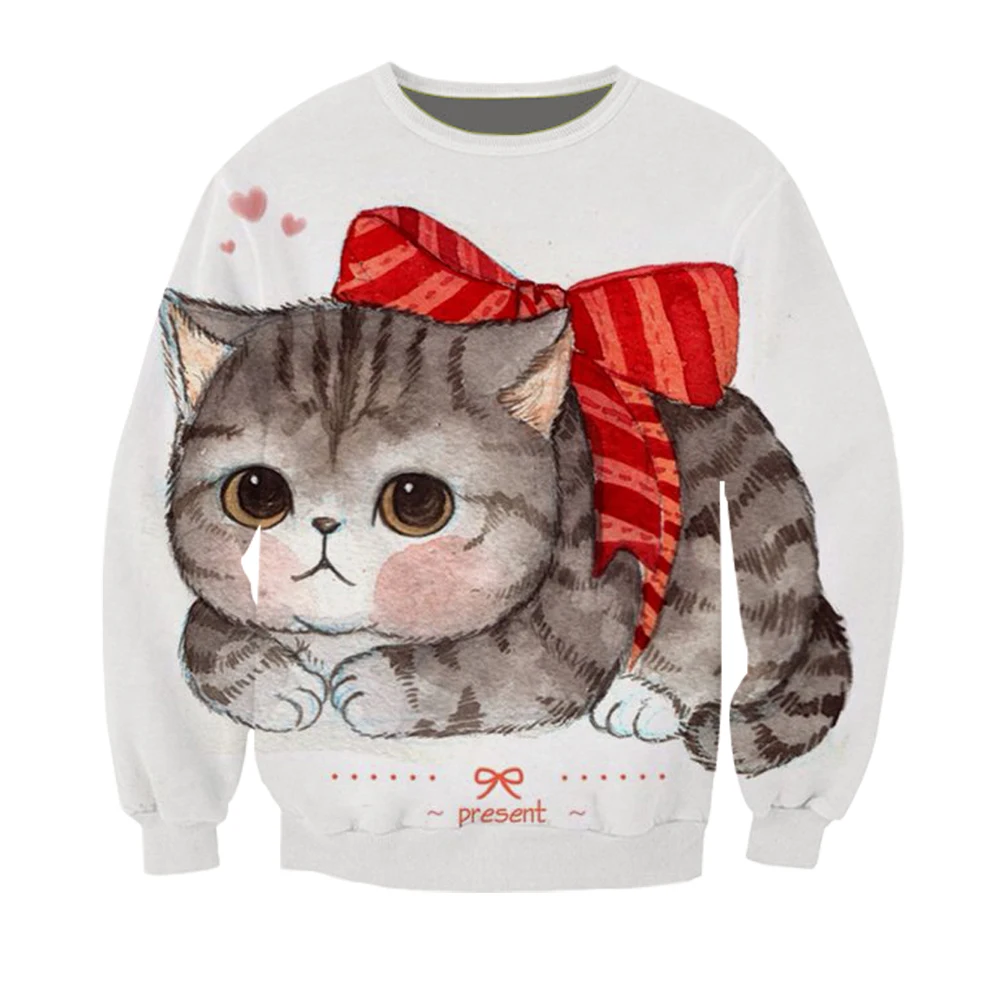 Толстовка с капюшоном мультяшным принтом Kawaii Cat Dog для женщин и мужчин девочек