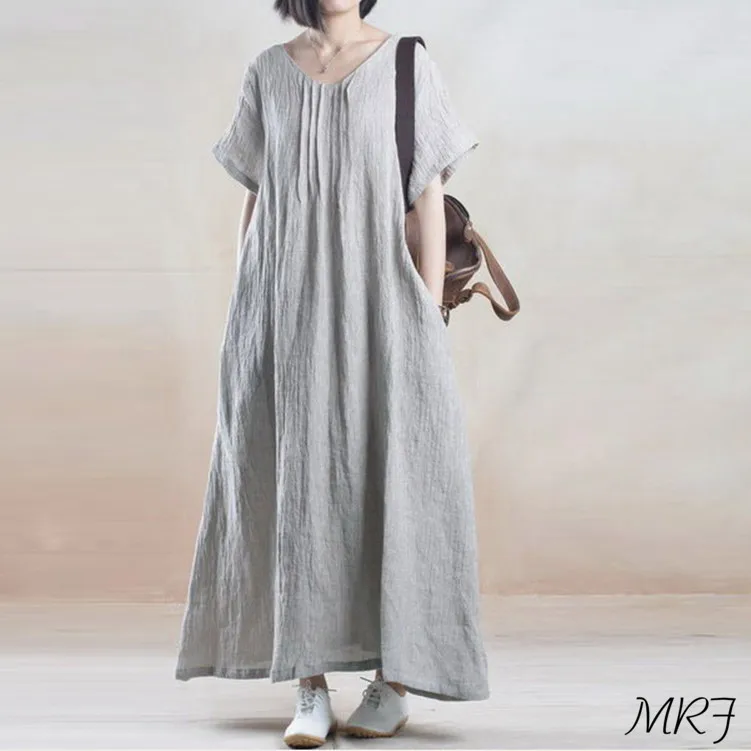 Женское Хлопковое платье A-Line повседневное Свободное с коротким рукавом