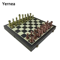yernea folding chess games set metal chess pieces solid wood chessboard mounted synthetic leather high quality games