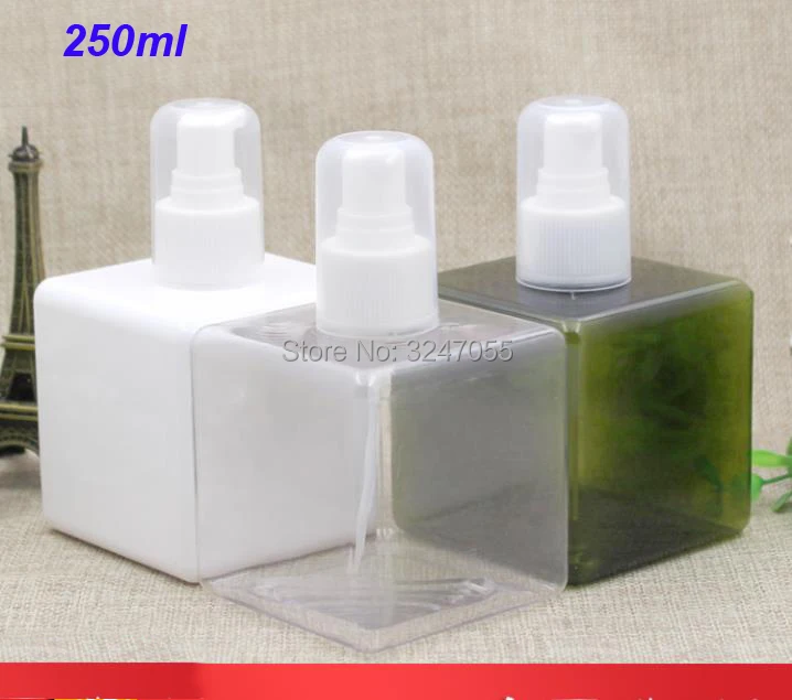 

250ML 10/30pcs Square Empty Cosmetic Lotion Pump Bottle, Clear/White/Green Portable Body Wash Refillable Package, Shampoo Bottle