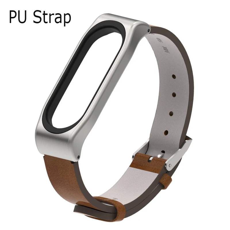 PU-Brown Для mi Band 3 ремешок с металлической рамкой из искусственной кожи ремешок для Xiaomi mi Band 3 Аксессуары для смарт-браслета mi band 3 PU Plus кожаный ремешок - Цвет: PU-Brown