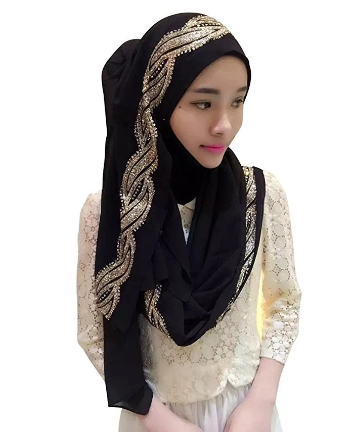 Elegant ornament Muslim gold stamp Hijab Islamic Warp Abaya Headwear | Headband