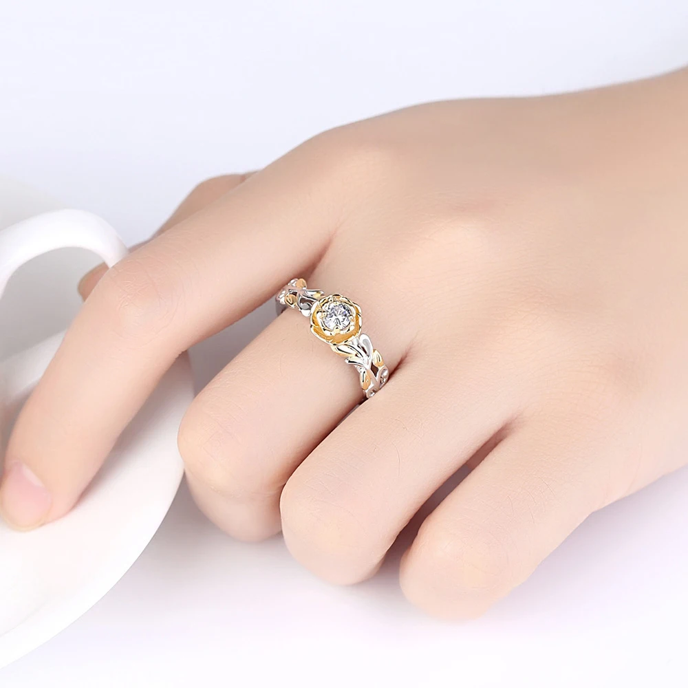 high quality rose flower Cubic Zircon Engagement Rings Rose Gold silver Color Wedding Jewelry gift For Men/Women Anel | Украшения и