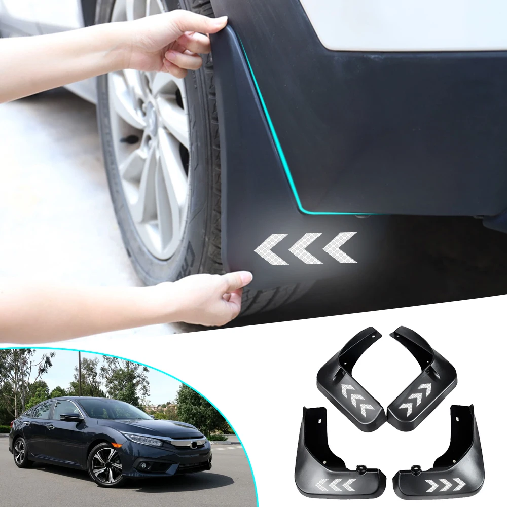 For Honda Civic Sedan 2016-2018 Mudflaps mud guards Fender Safety Reflective Warning Splash Mud Guards Car Accessories 4Pcs | Автомобили и