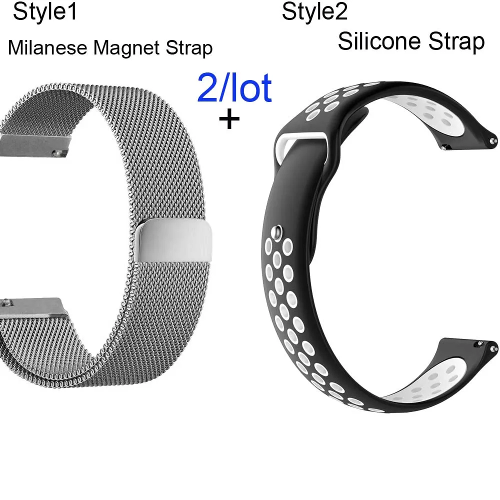 Silver-Black white Для Xiaomi Amazfit GTS браслет ремешок для часов Amazfit Bip ремешок для часов Amazfit GTR 42 мм Миланская нержавеющая сталь 20 мм силиконовый ремешок - Цвет: Silver-Black white