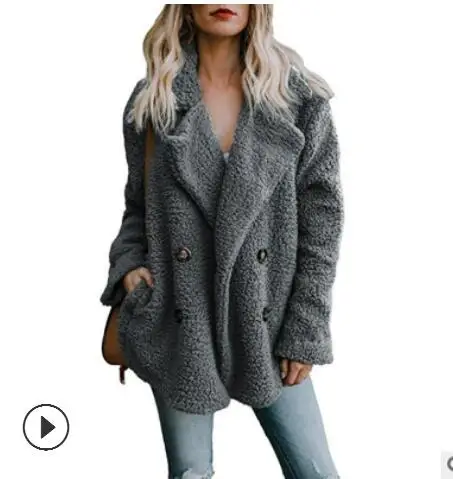 Dark gray Осень зима теплая одежда женская куртка плюшевое пальто Искусственный пушистый флис 10 цветов на выбор плюс sizeS-5XL Женская куртка - Цвет: Dark gray