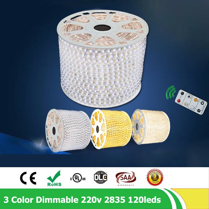 30m/lot Dimmable Flexible Tape Light 120leds/m 220V SMD2835 LED Waterproof Warm White Christmas Lights Outdoor Strip | Лампы и