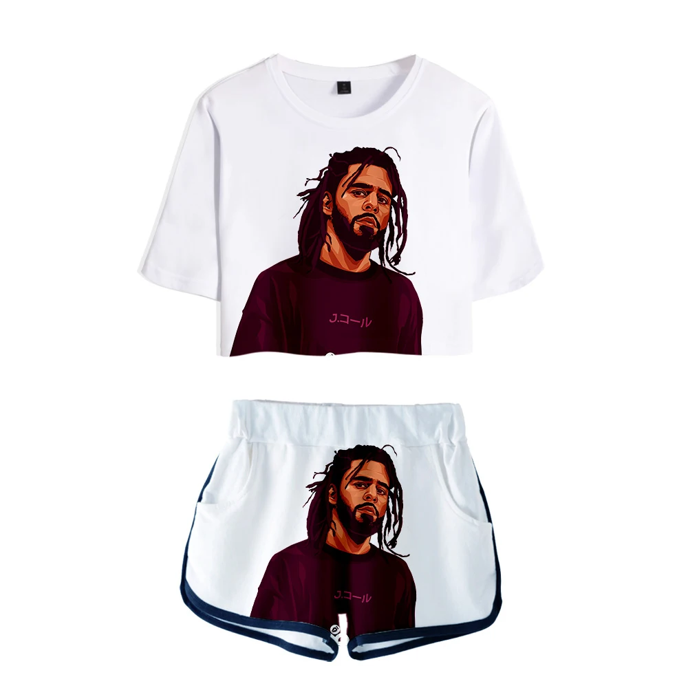 

Женский комплект из двух предметов J. Cole, модный летний укороченный топ + шорты в стиле хип-хоп, Повседневная Уличная одежда, 2019