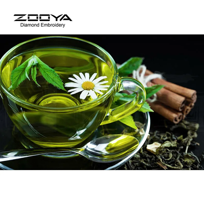 5D алмазная живопись сделай сам цветок и зеленый чай вышивка крестиком домашний