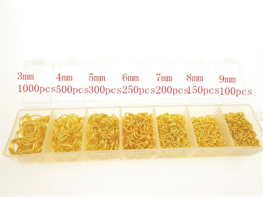 Free wholesale Lot 2400pcs 3-4-5-6-7-8-9mm 18KG Yellow Gold Components 925 silver jewelry findings jump rings a box FJ-04 | Украшения и