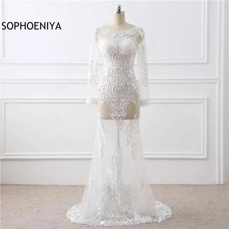 

New Arrival Long sleeve Evening dresses 2021 Illusion Mermaid evening dress Plus size vestido de festa abendkleider Evening gown