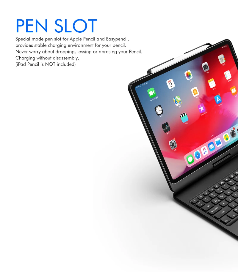 [Новое] Bluetooth клавиатура чехол для Apple iPad Pro 12,"(), 360 вращение и 7-Цвет с подсветкой, на застежке, чехол, жесткий Беспроводной клавиатура