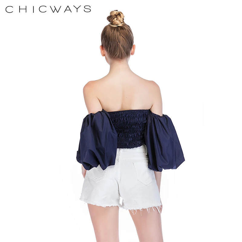 Chicways с открытыми плечами короткий рукав укороченный топ пышными рукавами