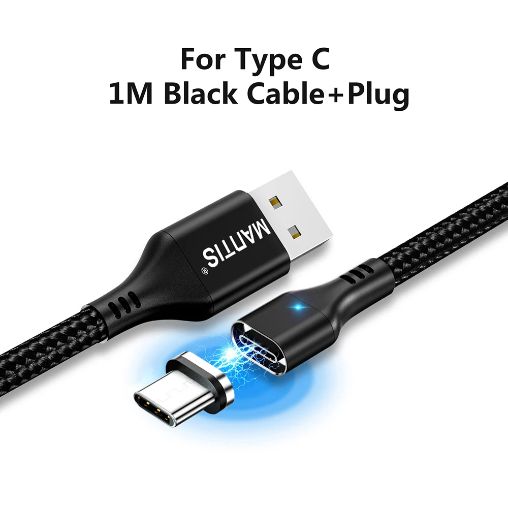 Black for Type C MANTIS Quick Charge 3,0 Магнитный кабель USB C type C кабель для samsung huawei Xiaomi OnePlus Быстрая зарядка Andriod телефонные кабели - Цвет: Black for Type C