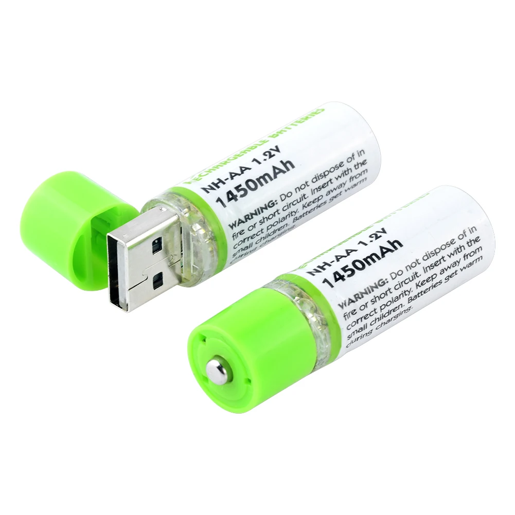 2 шт 1,2 V 1450mAh AA металл-гидридных или никель-металл-гидридный аккумуляторы 500mA зарядка через usb LR6 HR6 UM3 батареи с Usb кабелем для светодиодный фонарик Фонарь - Цвет: battey only