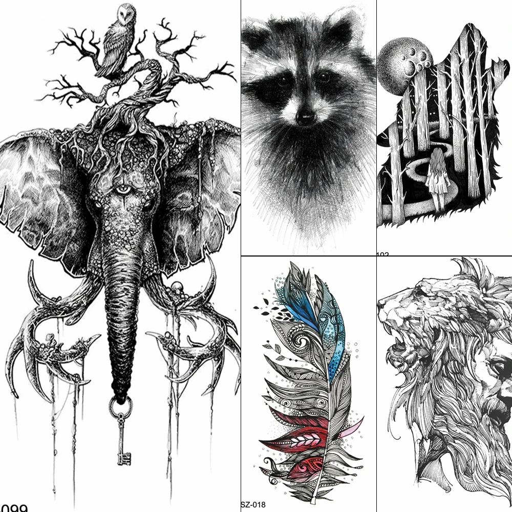 

Temporary Tattoo Stickers Women Body Art Painting Elephant Totem Branch Fake Water Transfer Tatoos Owl Ancient Tattoo Cosmetic
