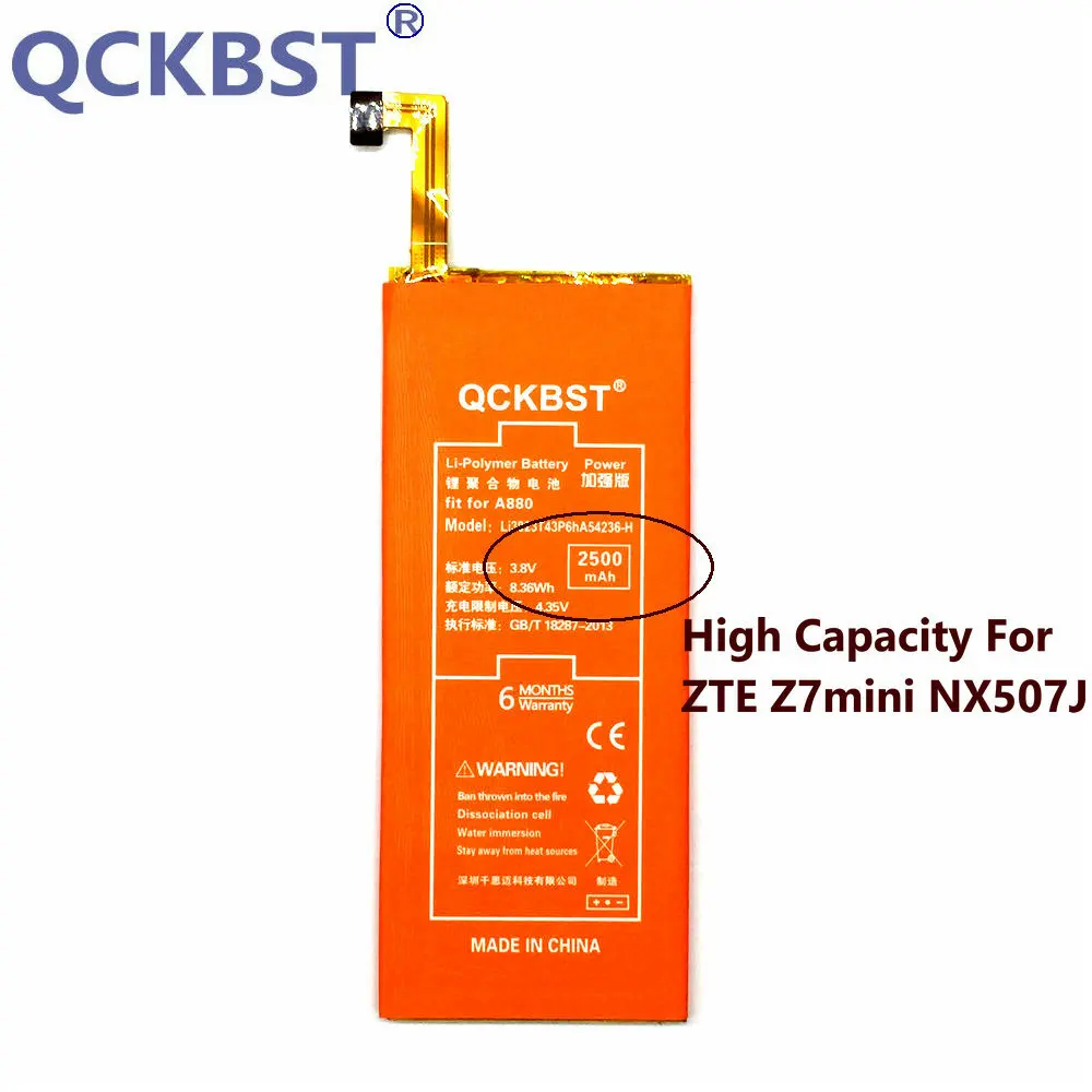 Аккумулятор большой емкости QCKBST LI3823T43P6hA54236 H 2500 мАч для ZTE Nubia z7 mini Z7 NX507J сменные