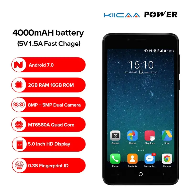 Leagoo kiicaa power Питания Android 7.0 мобильный телефон dual сзади Камера 4000 мАч 5.0 "MT6580A Quad Core