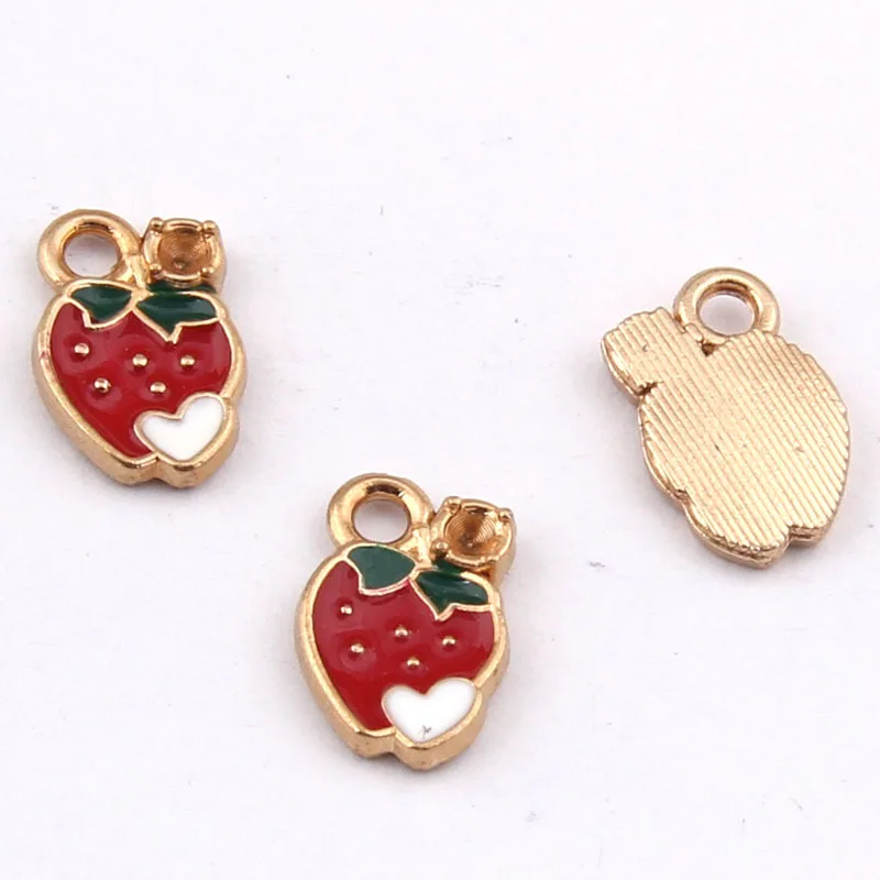 

100pcs Enamel charm Strawberry Exquisite Alloy Pendants 9*8mm 0.8g Handmade Jewelry Making DIY Alloy accessories Hot